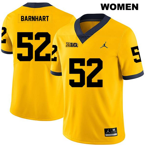 Women's NCAA Michigan Wolverines Karsen Barnhart #52 Yellow Jordan Brand Authentic Stitched Legend Football College Jersey VW25I12QN